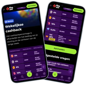 Playzini Casino wekelijkse cashback overzicht met percentages tot 25% en maximale bedragen per week